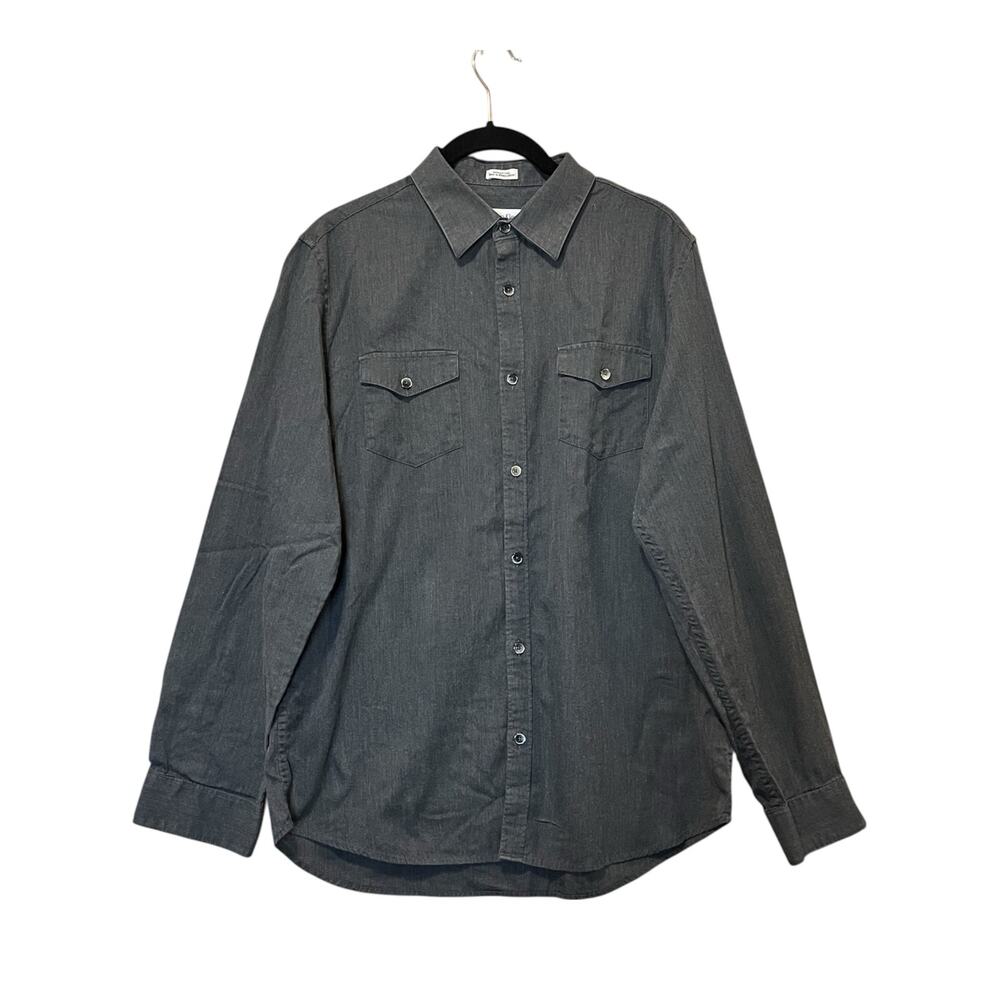 Calvin Klein Mens Medium Charcoal Cotton Button Down Urban Minimalist Smart